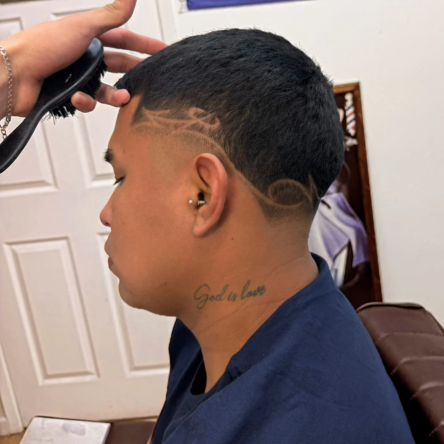Custom hair design tattoo with fresh fade by Lydia